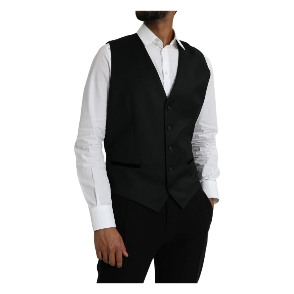 Dolce & Gabbana Zwarte Zijden Formele Jurk Vest Black Heren