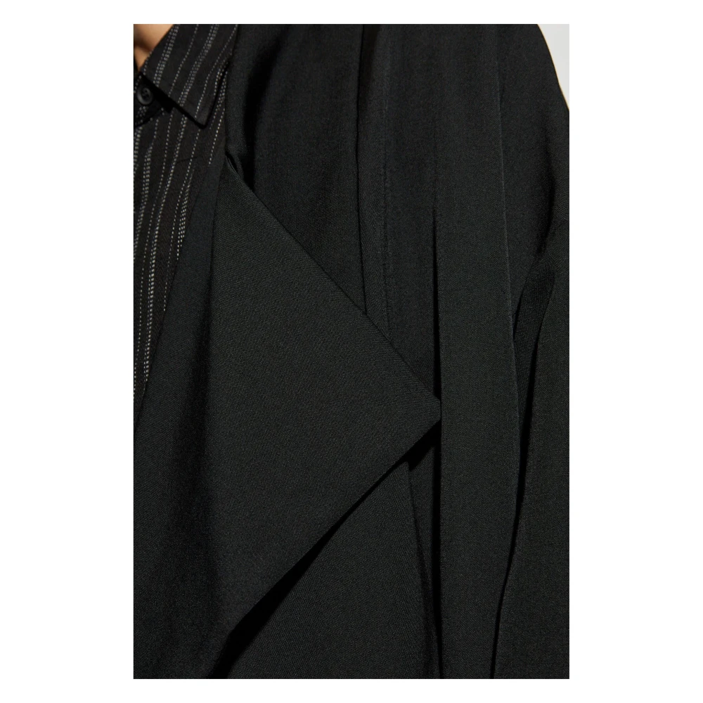 Yohji Yamamoto Zwarte wollen gabardine asymmetrische jas Black Heren