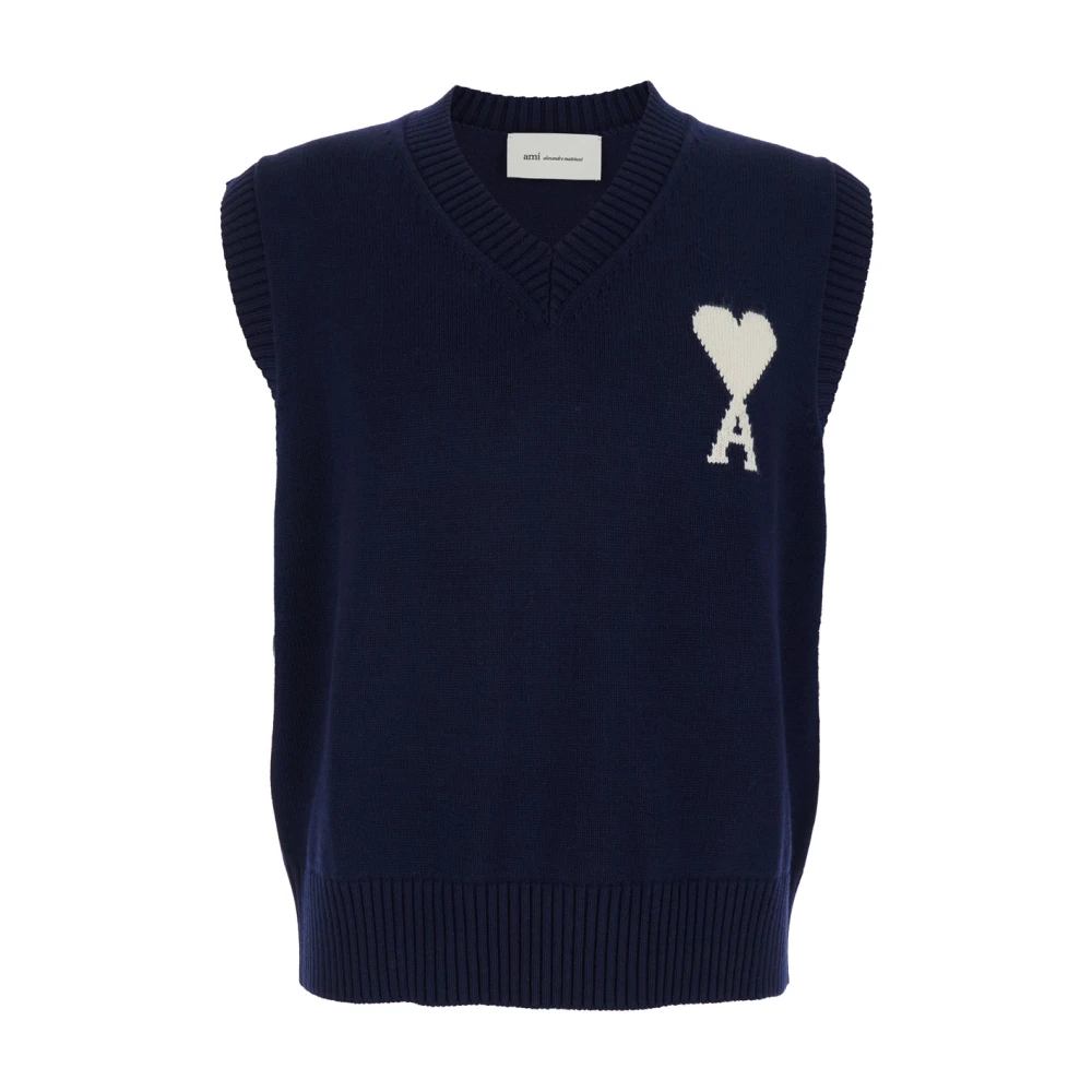 Ami Paris Uomo Blu Quota Maglia Senza Maniche Con Scollo A V