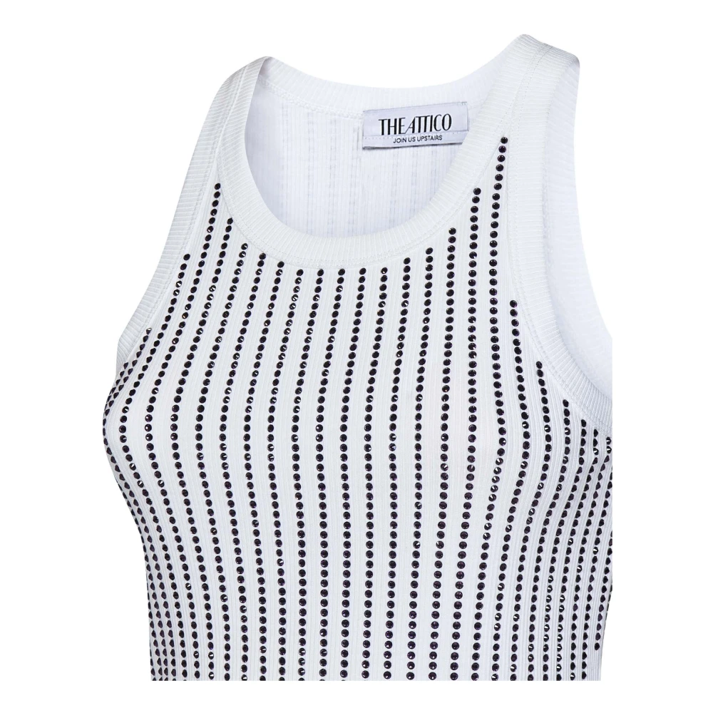 The Attico Witte Geribbelde Katoenen Jersey Top met Violette Kristallen Multicolor Dames
