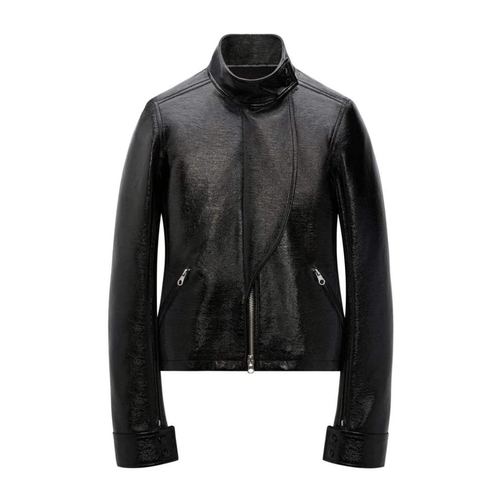 Courrèges Zwarte Jack met Logo Patch en Opstaande Kraag Black Dames