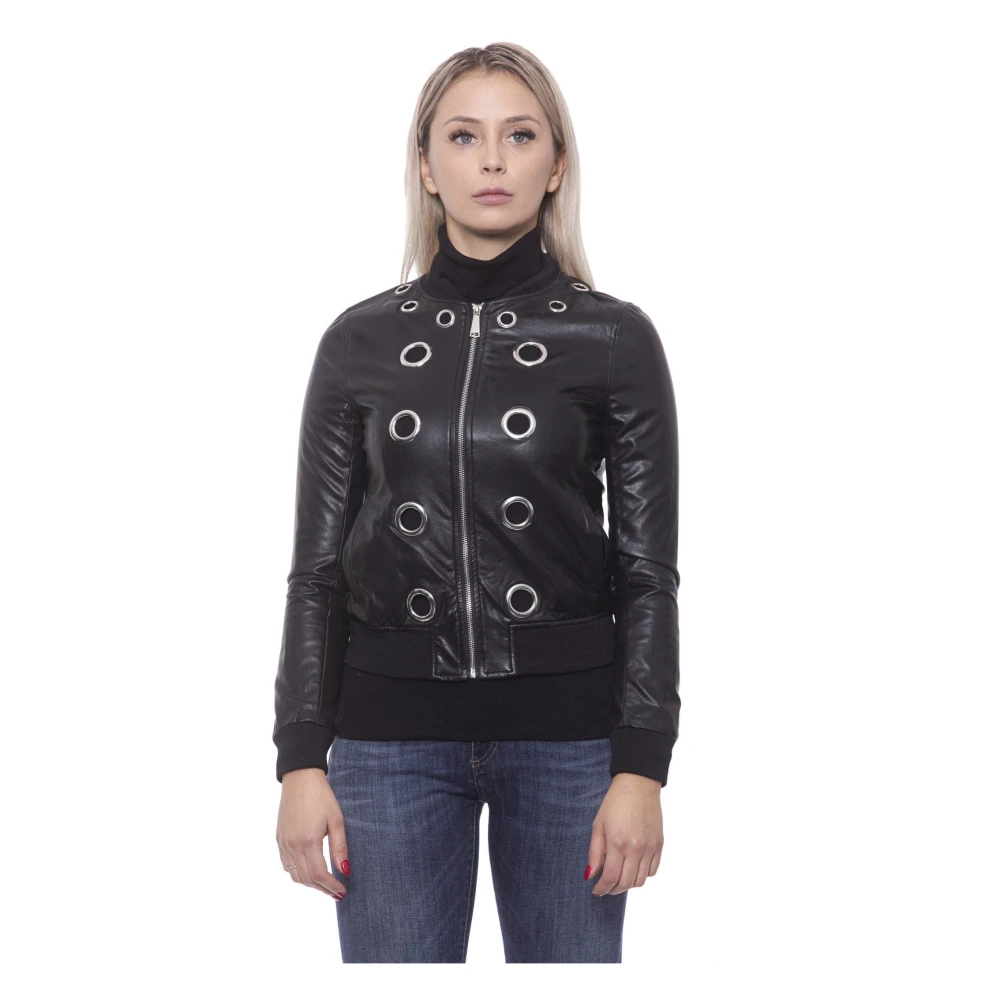 19v69 Italia Zwarte Eco-lederen Slim Jas met Metalen Studs Black Dames