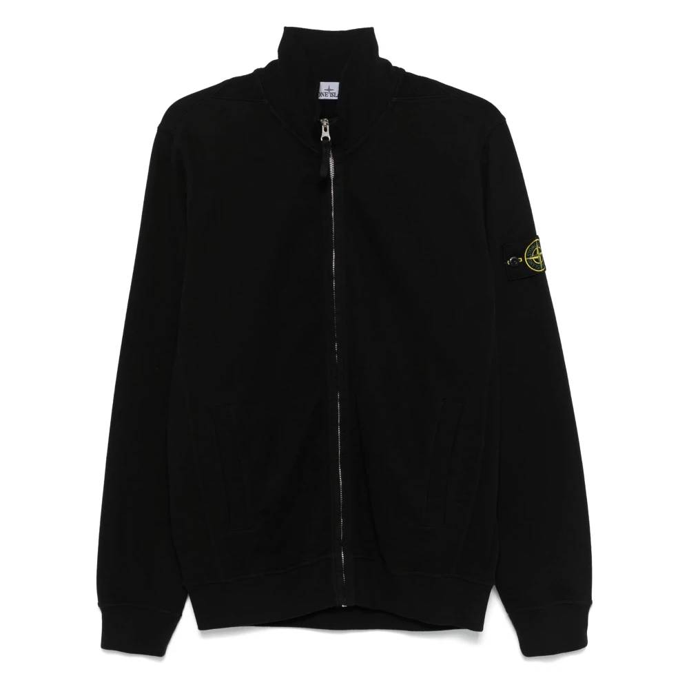 Stone Island Svart Tröja med Hel Dragkedja Black, Herr