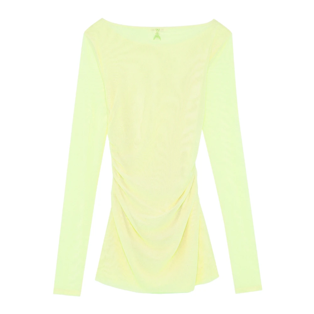 Patrizia Pepe Vrouw Geel Overhemden Dames, Xs, Polyester, Mesh-Top Longsleeve Gele Blouse