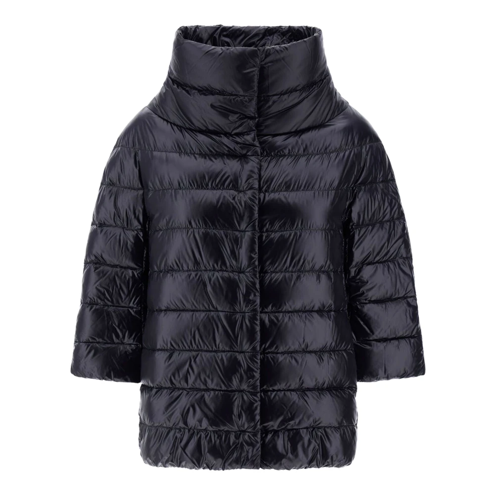 Herno Zwarte Nylon Cape met Trechterhals Black Dames