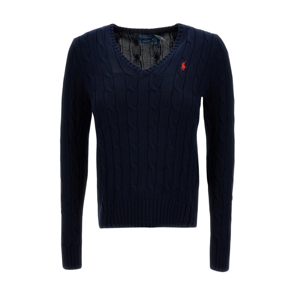 Polo Ralph Lauren Women's Blue V-Neck Knitwear, M, Cable-Knit V-Neck Jumper