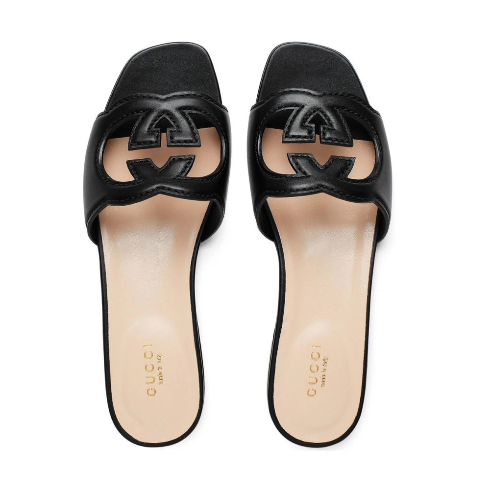 Gucci Zwarte GG Cut-Out Platte Sandalen Black Dames