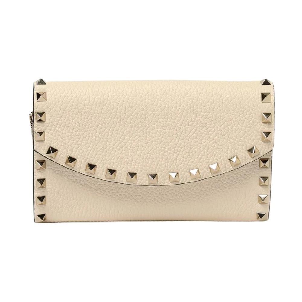 Valentino Garavani Women's Beige Studded Leather Flap Wallet