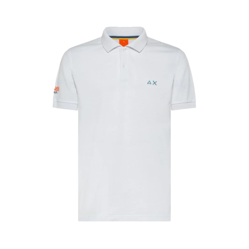 Sun68 Men's White Polo Shirts, L, Cotton Polo Logo Beach Shirt