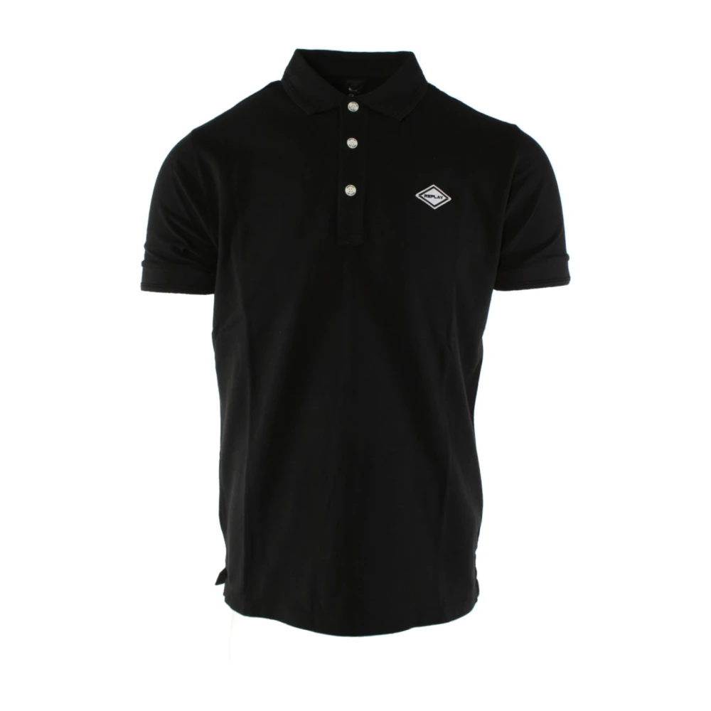 Replay Men's Black Polo Shirts, L, Cotton Polo Shirt