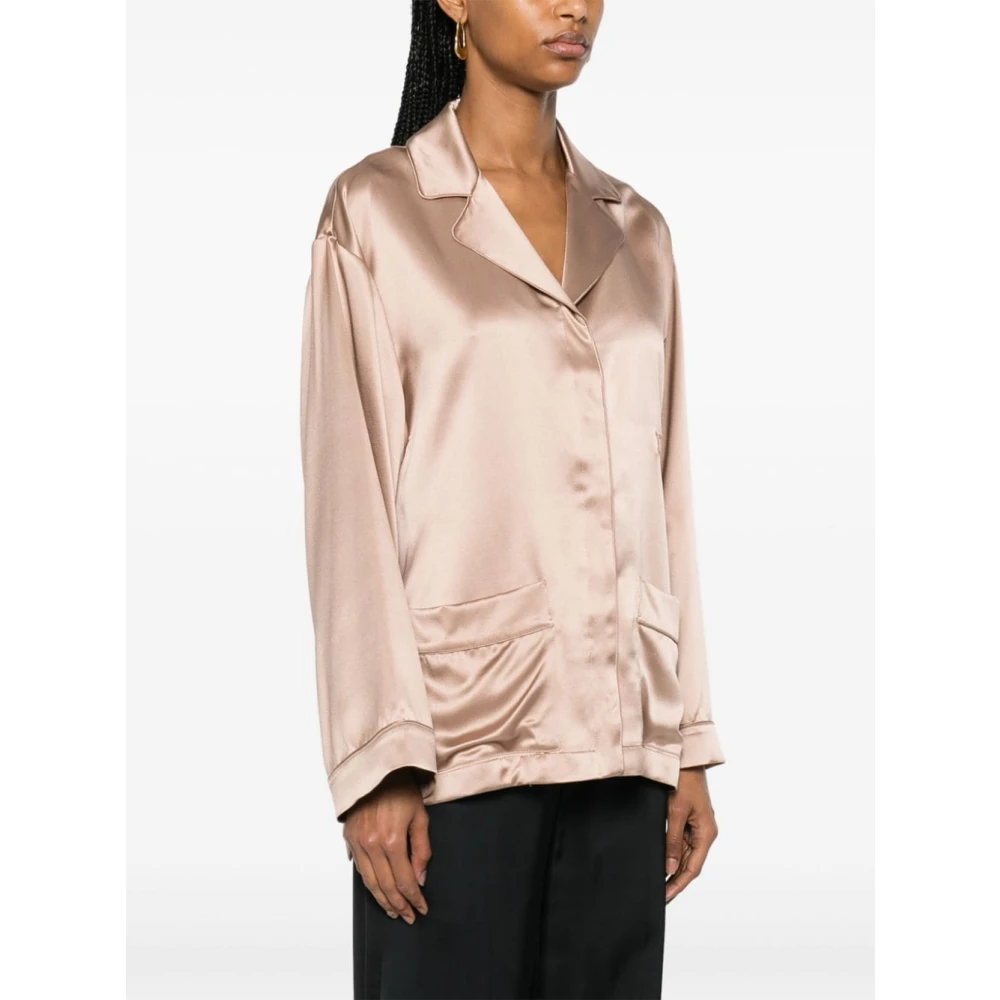 Max Mara Bruine Zijden Satijnen Jas met Logo Brown Dames