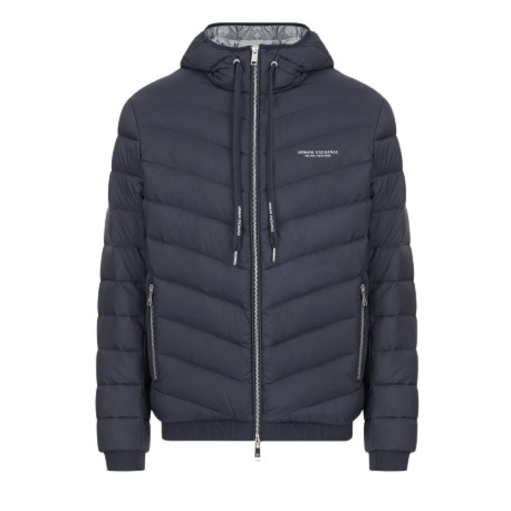 Armani Exchange Men's Blue Down Jackets, Xl, Hooded Down Jacket