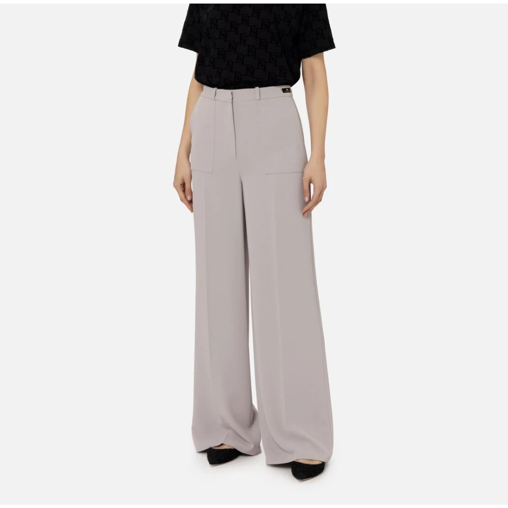 Elisabetta Franchi Wijde Pijp Crepe Broek met Zakken White Dames