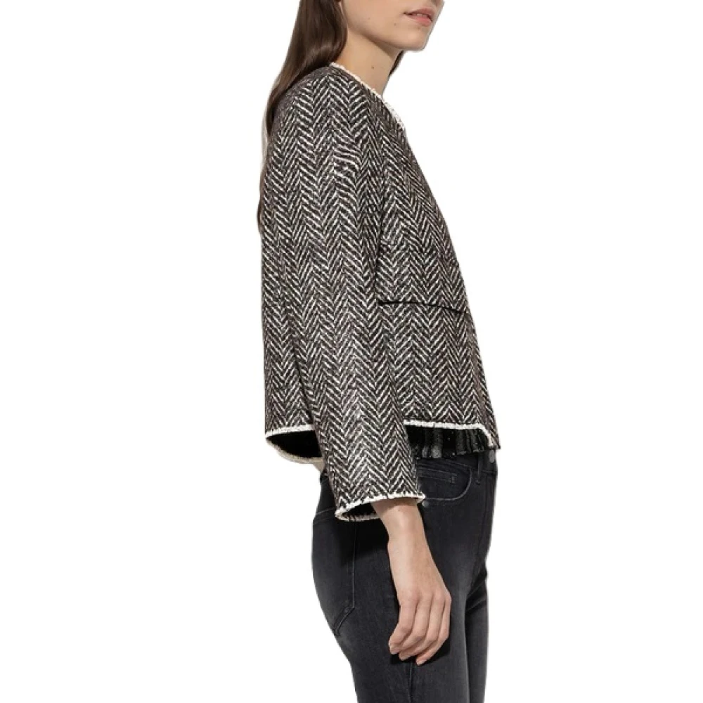 LUISA CERANO Moderne Visgraat Tweed Jas Gray Dames