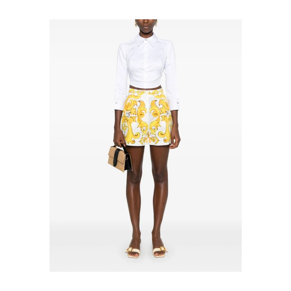 Dolce & Gabbana Gele Maiolica Katoenen Shorts Yellow Dames