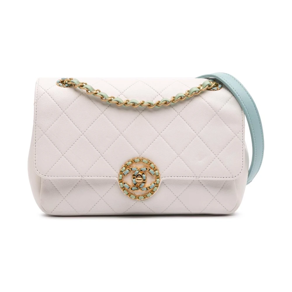 Chanel Vintage Women's White Vintage Shoulder Bags, One Size, Pre-Owned Chanel Quilted Lambskin Crossbody