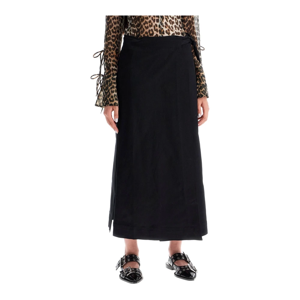 Ganni Chevron Katoen Stretch Omslagrok Black Dames