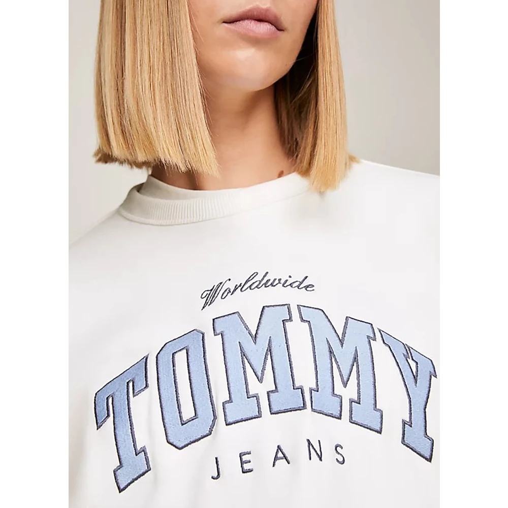 Tommy Jeans Logo Varsity Sweatshirt White Dames