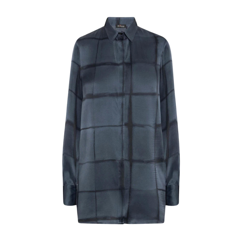 Kiton Iconische Bedrukte Zijden Overhemd Blue Dames