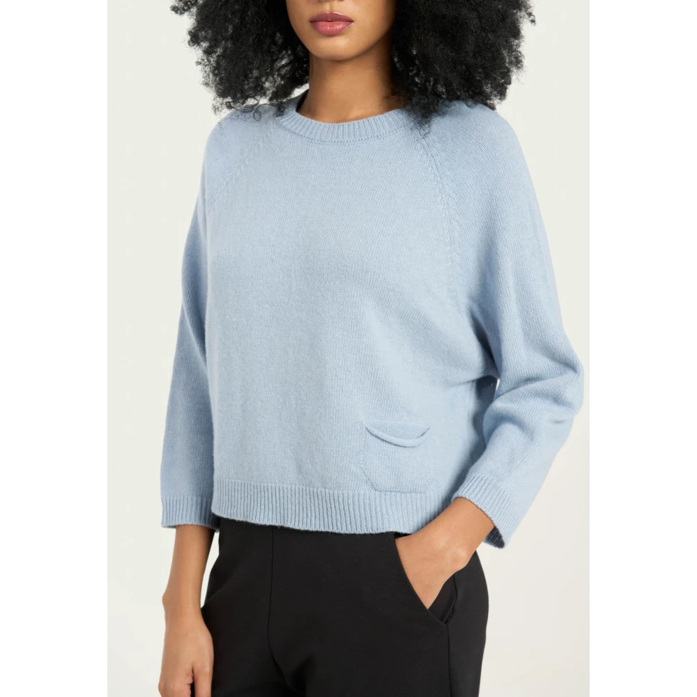 Vicario Cinque Wol Kasjmier Box-Neck Sweater Ribbed Finish Blue Dames