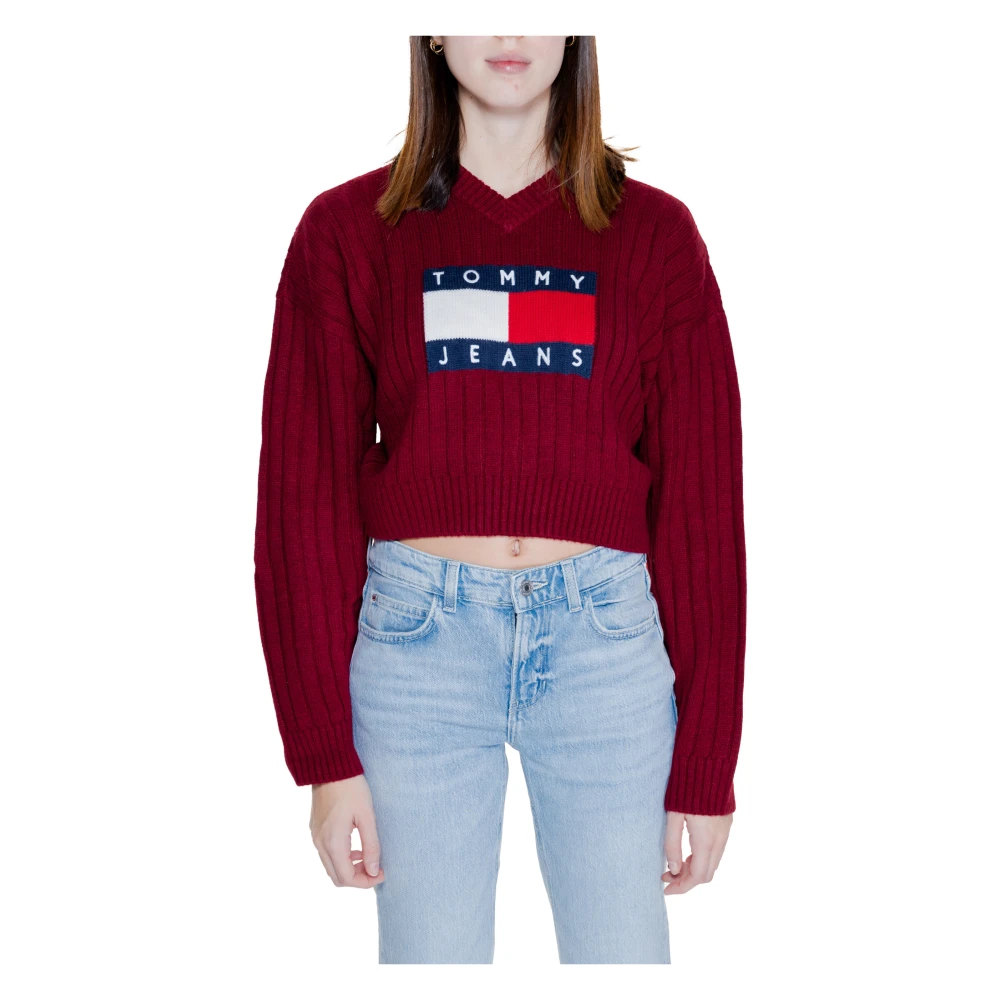 Tommy Jeans Center Flag Sweater Herfst Winter Collectie Red Dames