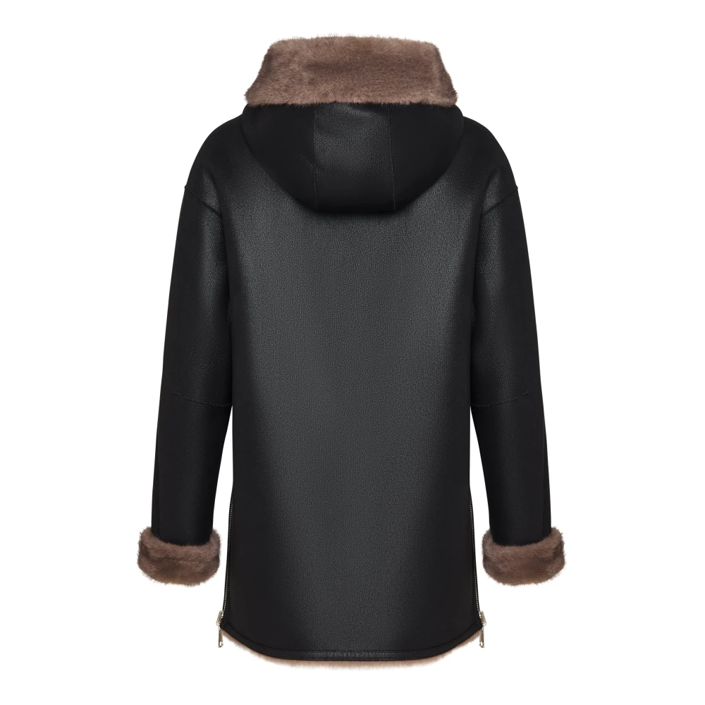 Cesare Gaspari Omkeerbare imitatieleren jas met imitatiebont afwerking Brown Dames