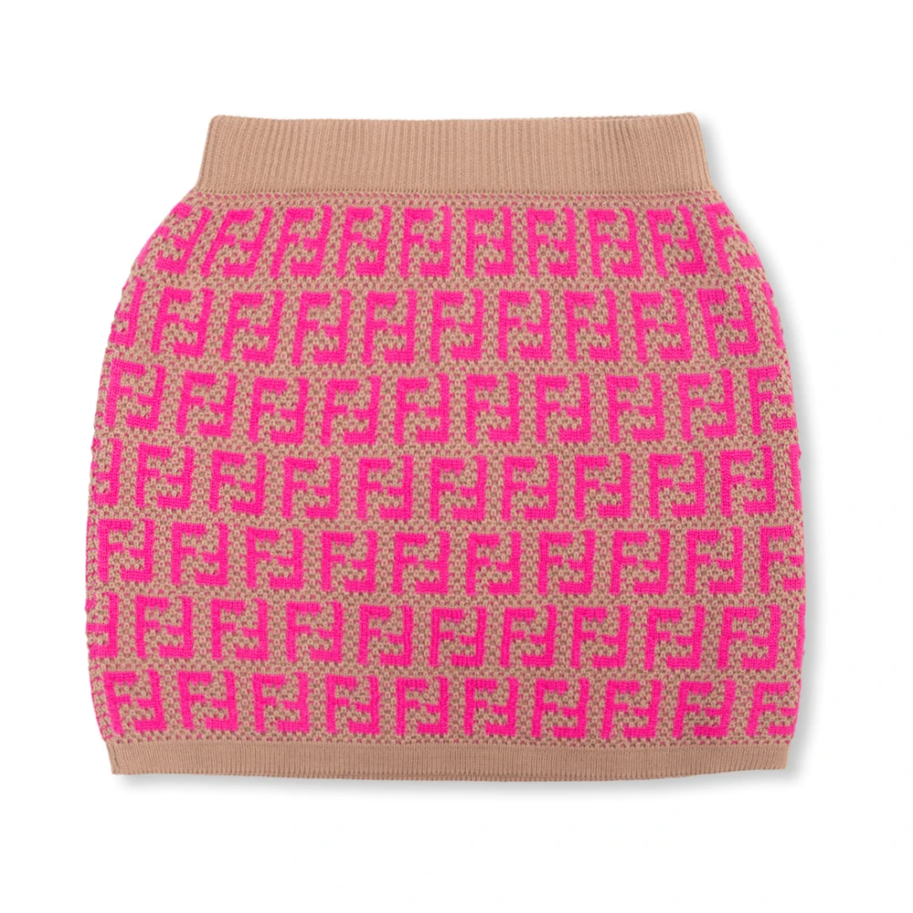 Fendi Women's Pink Monogram Wool Blend Skirt