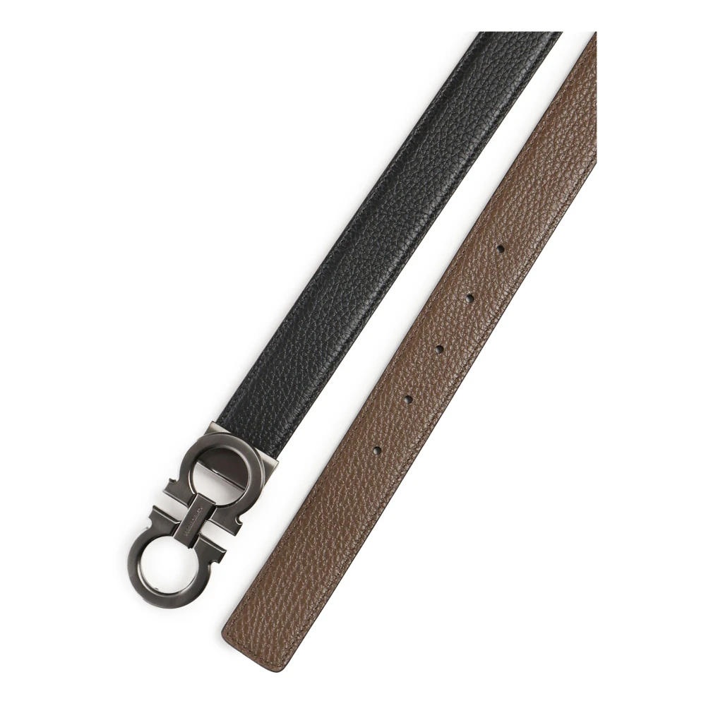 Salvatore Ferragamo Omkeerbare kalfsleren riem met gesp haken Black Heren