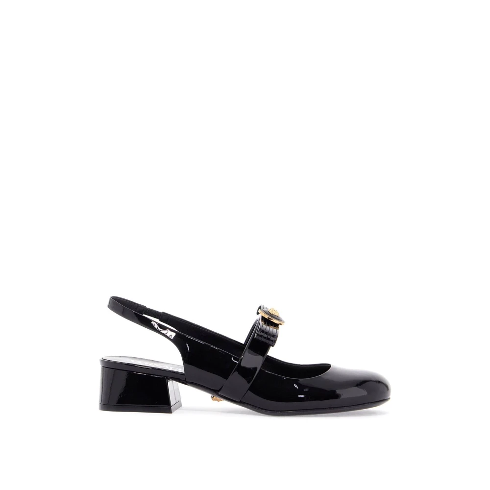 Versace Lakleren strik slingback pumps Black Dames