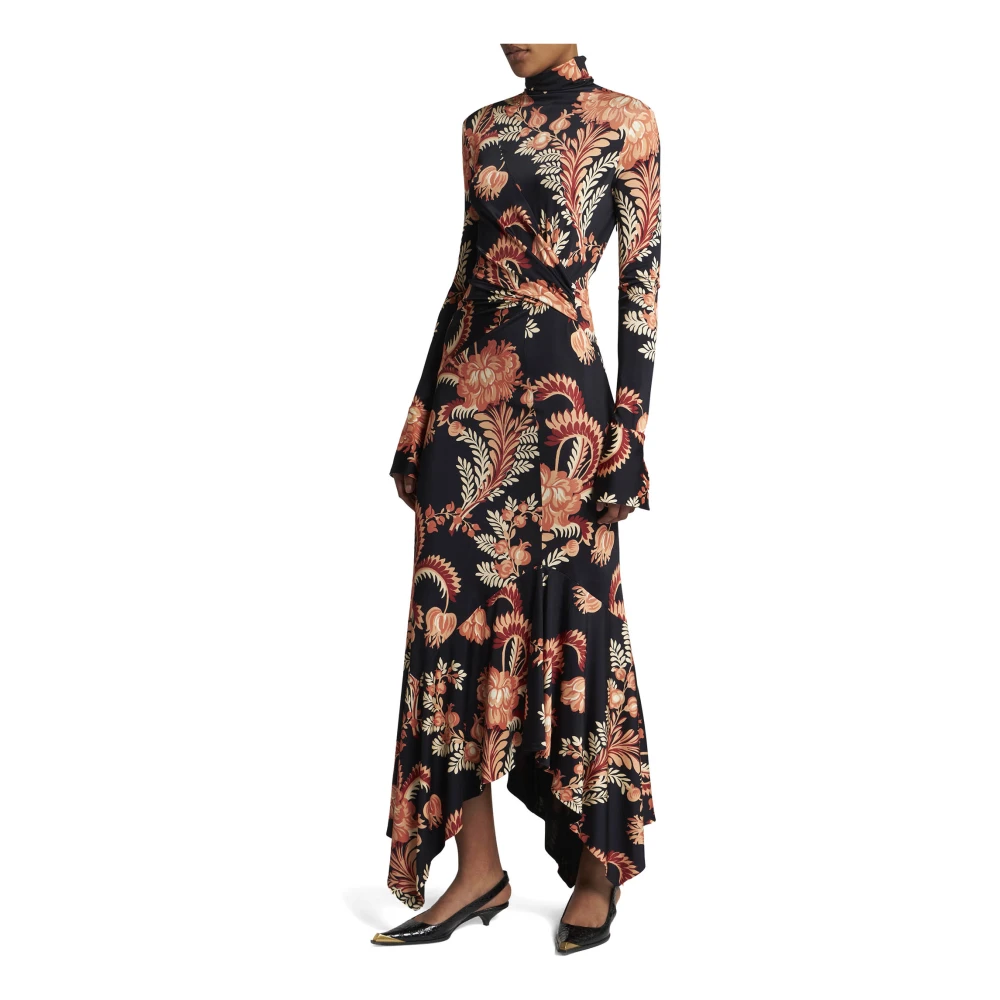 ETRO Zwarte Bloemen Asymmetrische Jurk Multicolor Dames