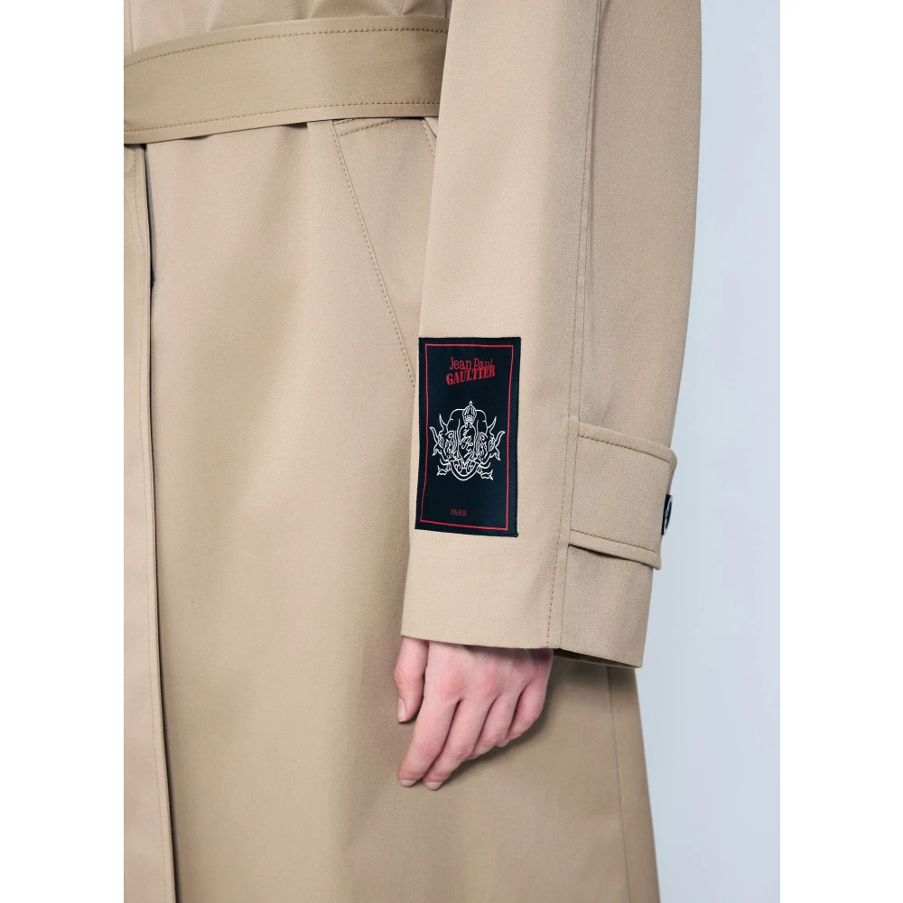 Jean Paul Gaultier Logo Patch Trench Coat Beige Dames