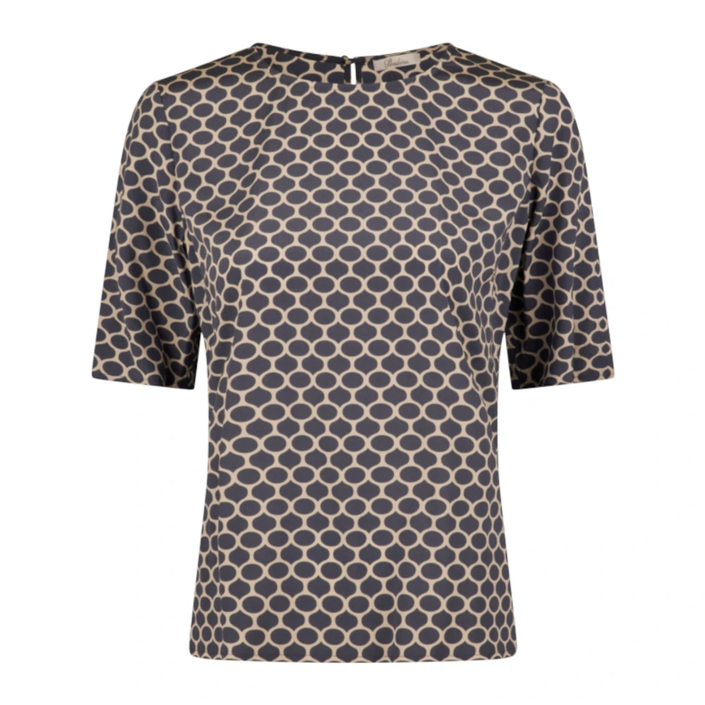 Stenströms Zijden patroonblouse met korte mouwen Blue Dames