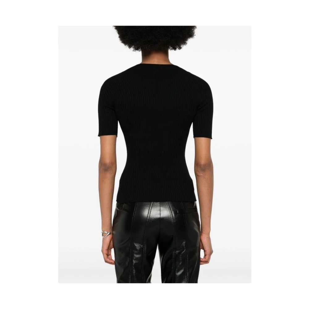 Courrèges Zwarte Geribbelde Gebreide Mock Neck Sweater Black Dames