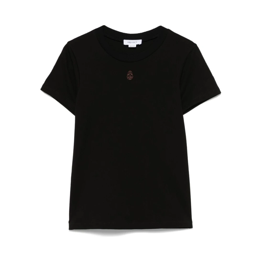 Alexander mcqueen Zwarte T-shirt met schedelborduursel Black Dames