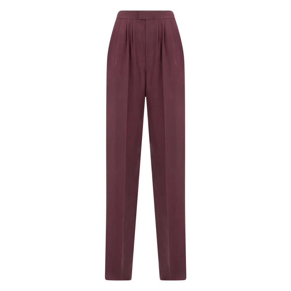 Saint Laurent Women's Red Wide Trousers, S, Trousers In Silk Habotai