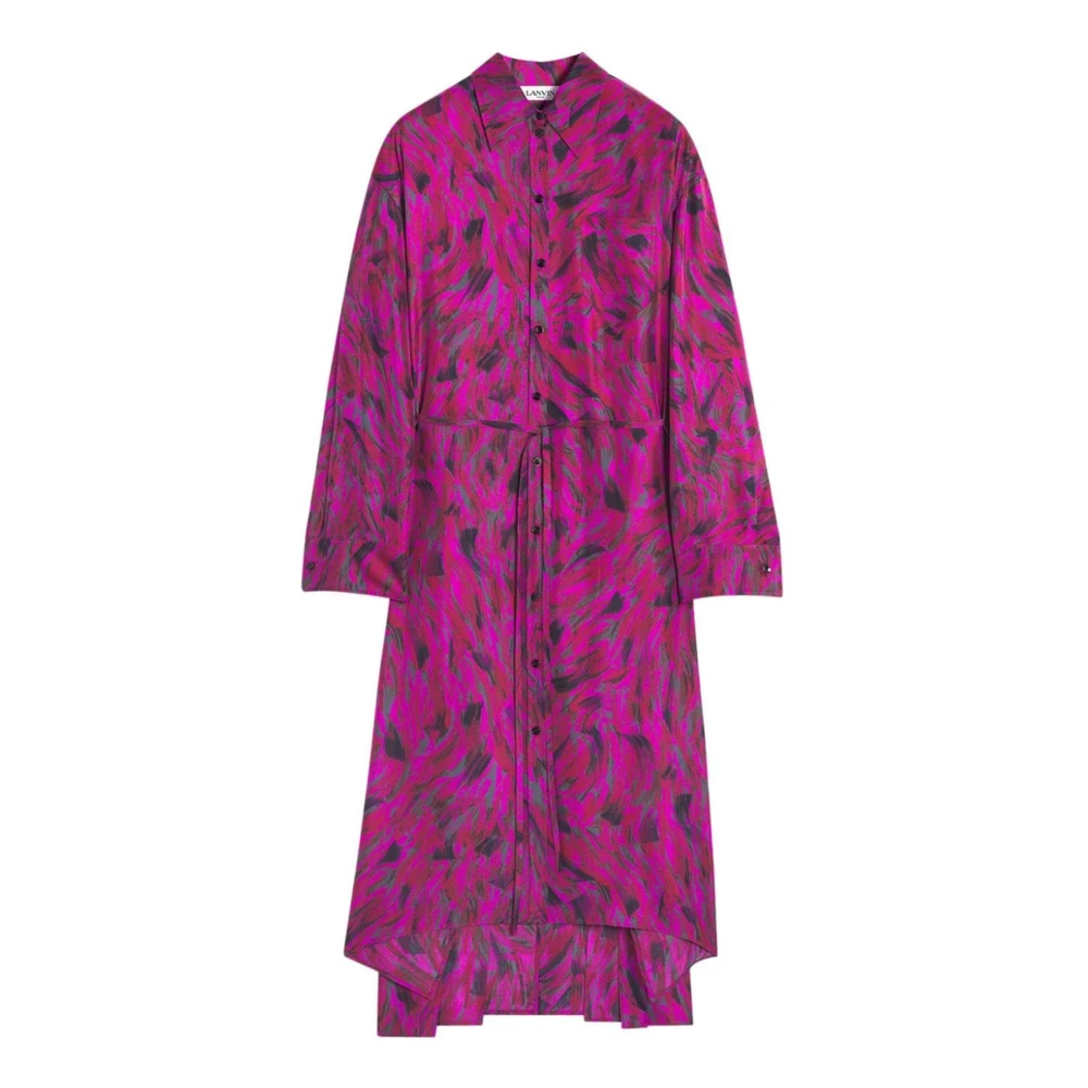 Lanvin Fuchsia Bedrukte Zijden Geplooide Jurk Multicolor Dames