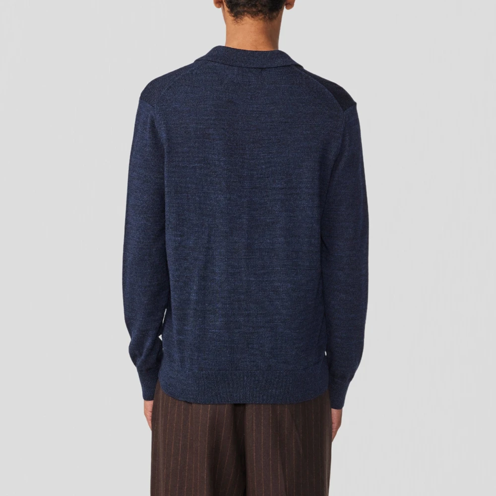 Nn07 Wol Mouline Polo Sweater Navy Blue Heren