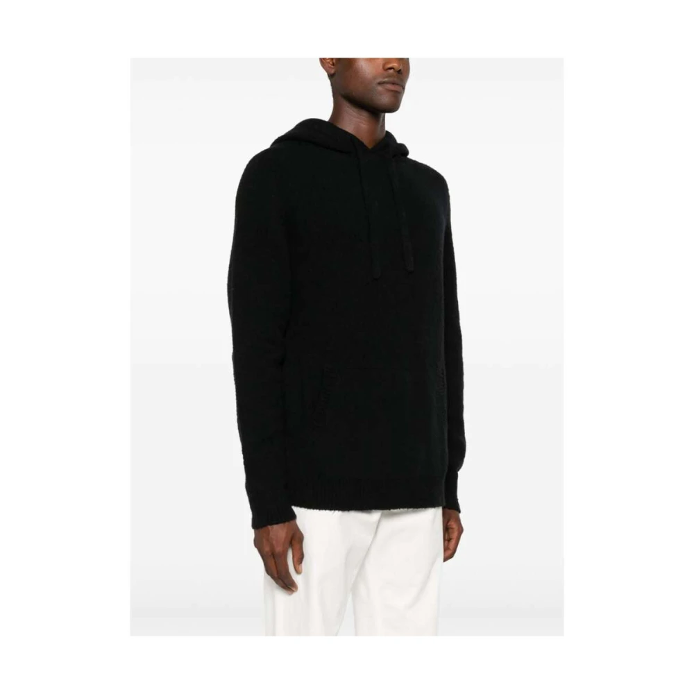 Roberto Collina Zwarte Bouclé Gebreide Hoodie Trui Black Heren