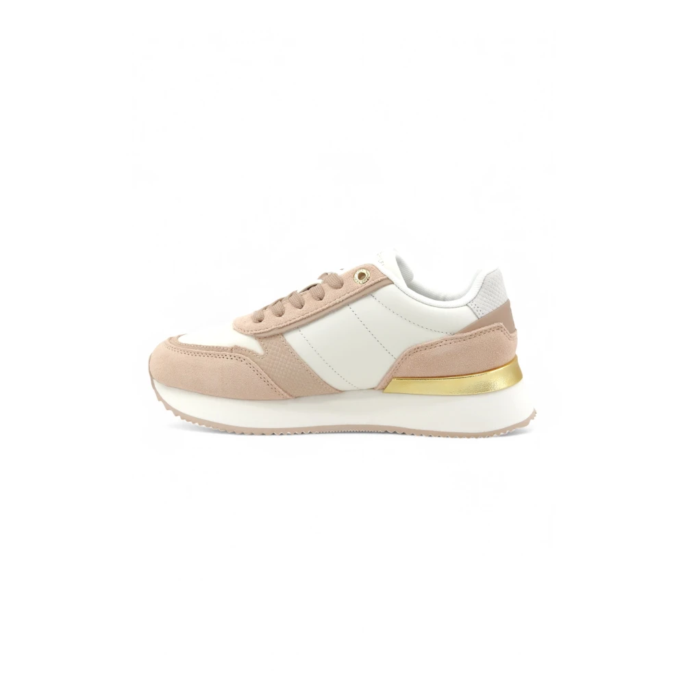 Tommy Hilfiger Leren Metallic Sneakers met Structuurpanelen Dames Schoenen Wit