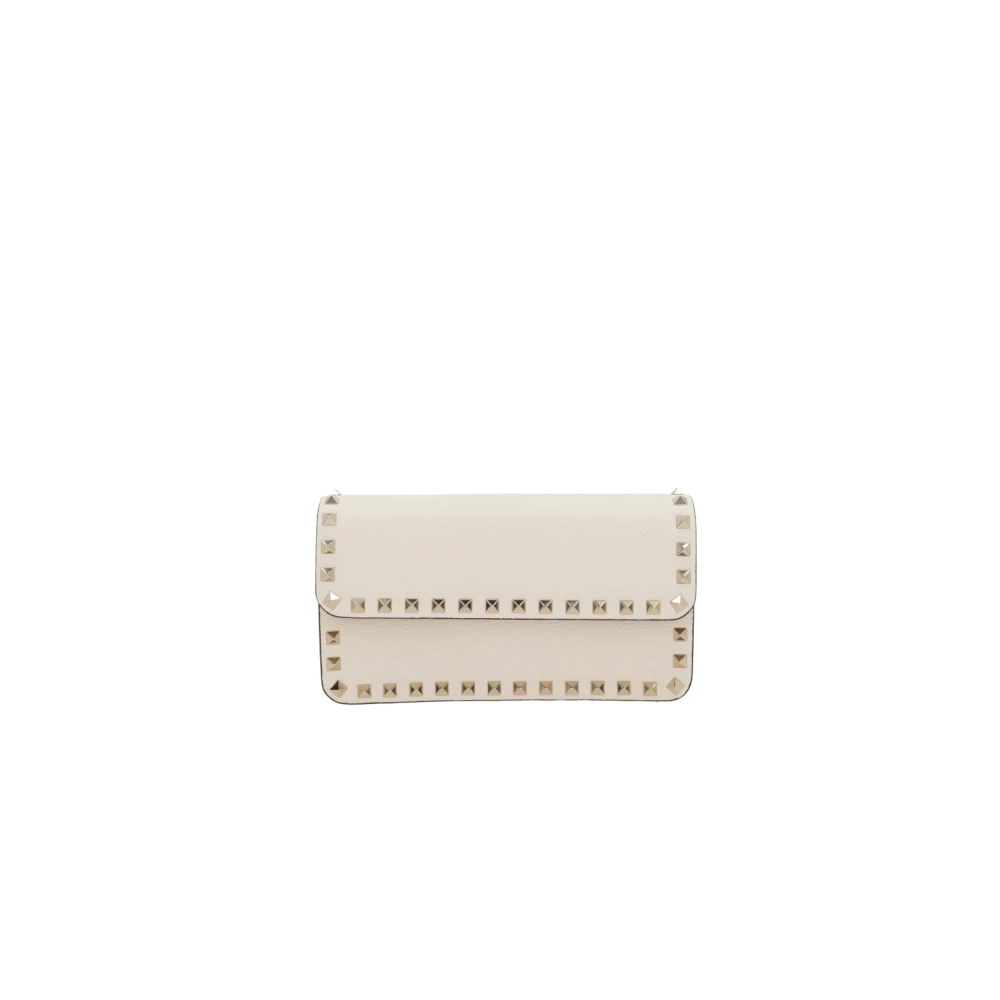 Valentino Garavani Studded Ketting Portemonnee Ivoor Leer Beige Dames