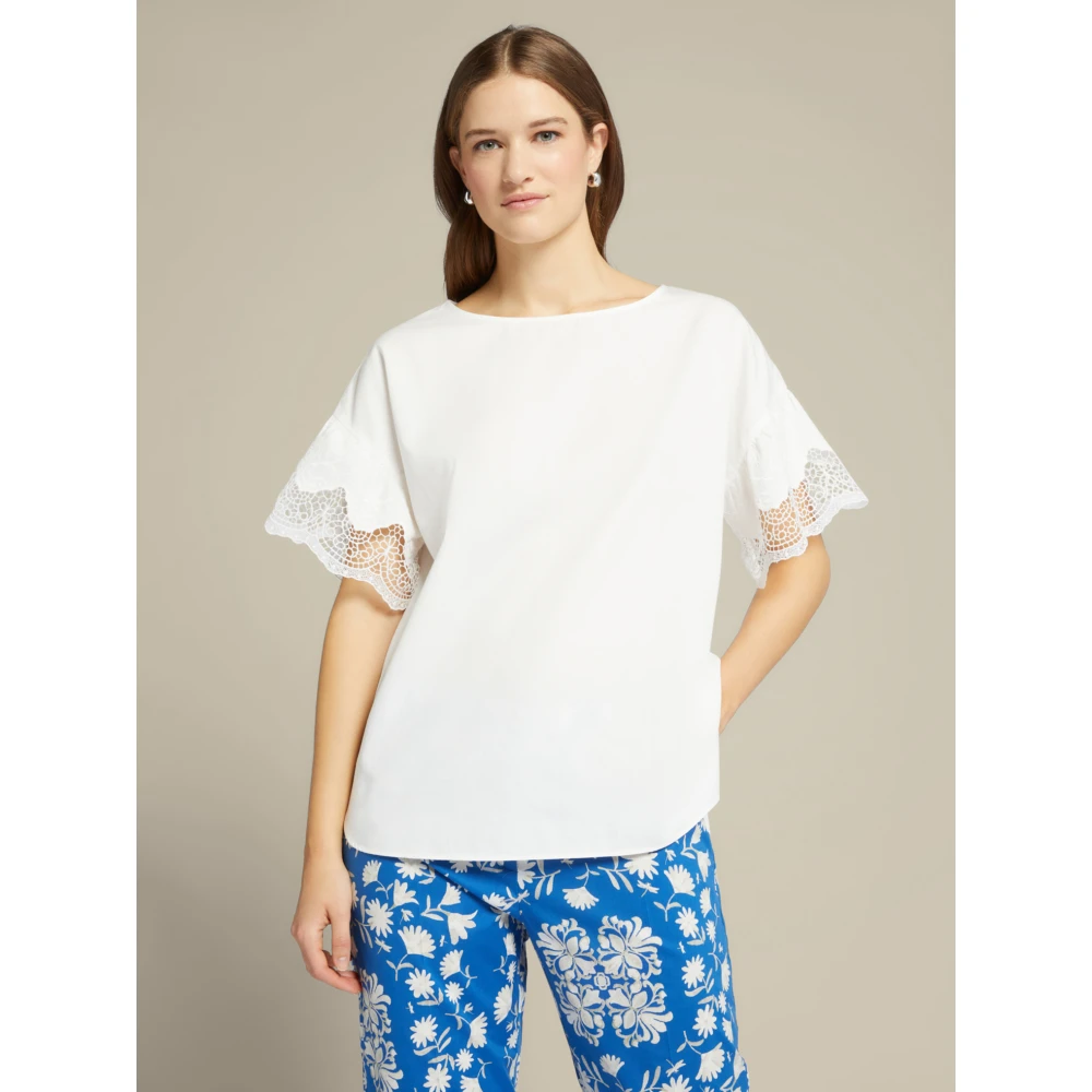 Elena Mirò Katoenen blouse met kanten randen White Dames
