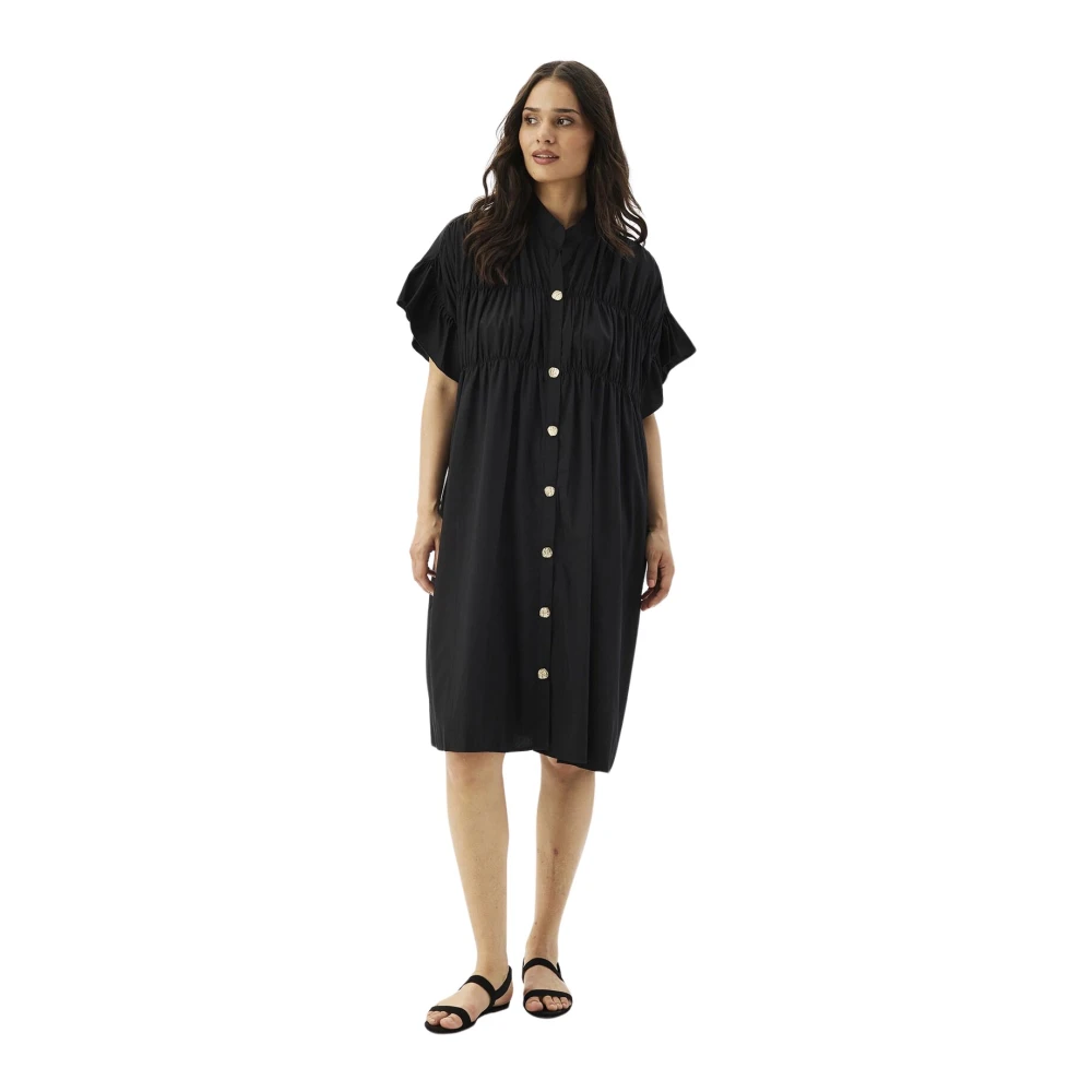 IN Front Zwarte Jurk met Ruchedetails Black Dames
