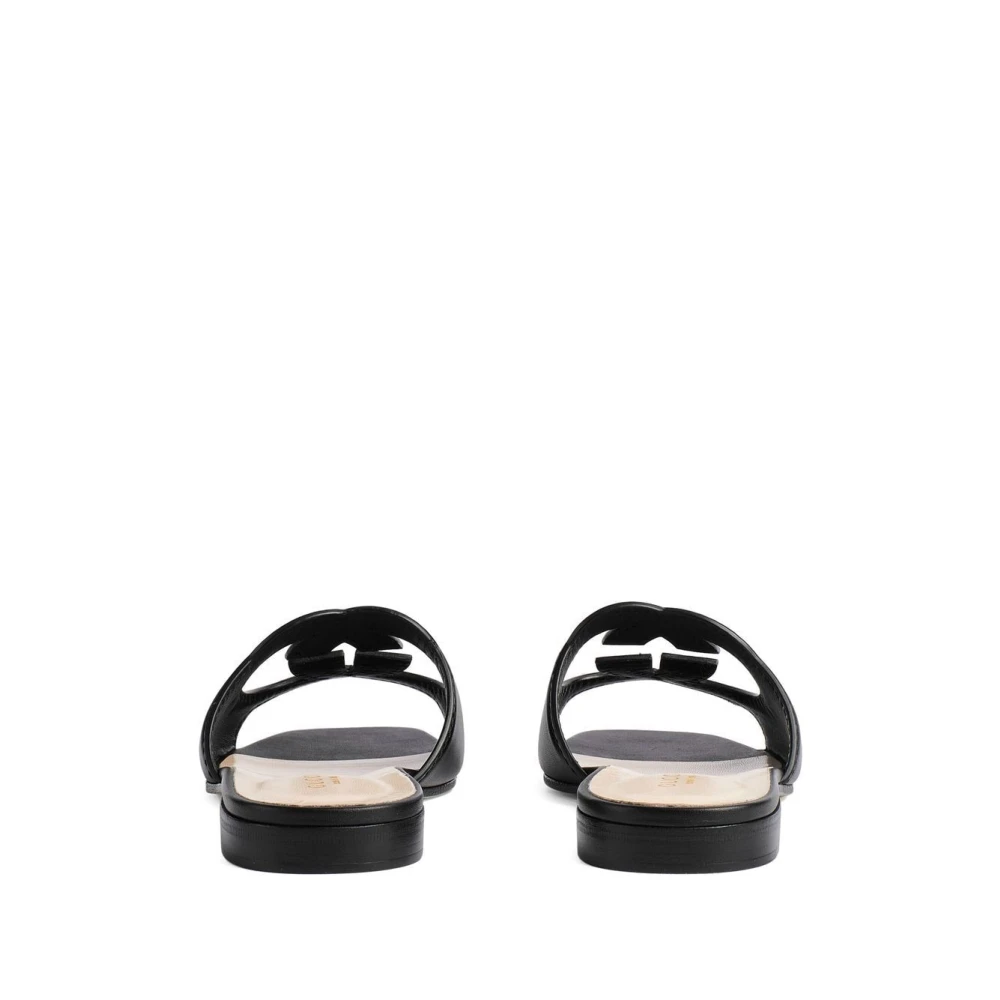 Gucci Zwarte GG Cut-Out Platte Sandalen Black Dames