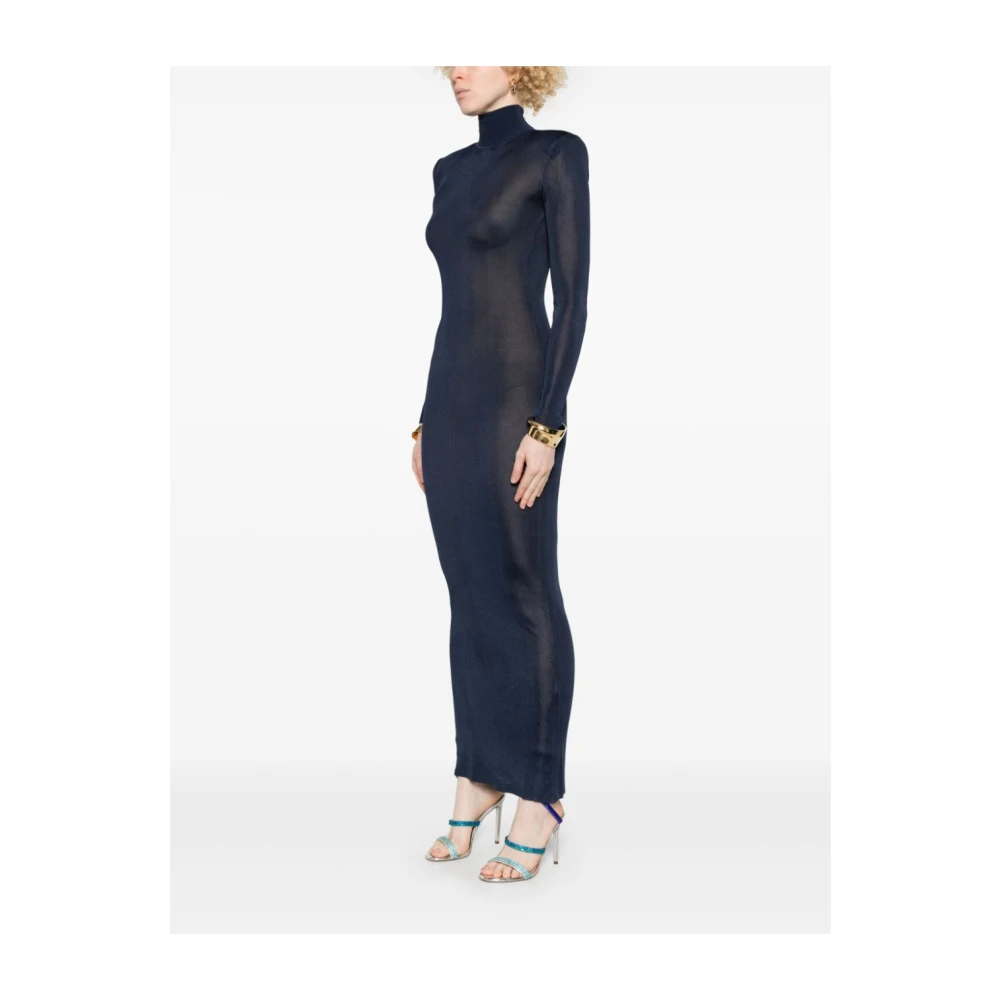Self Portrait Blauwe Mock Neck Lange Mouw Jurk Blue Dames