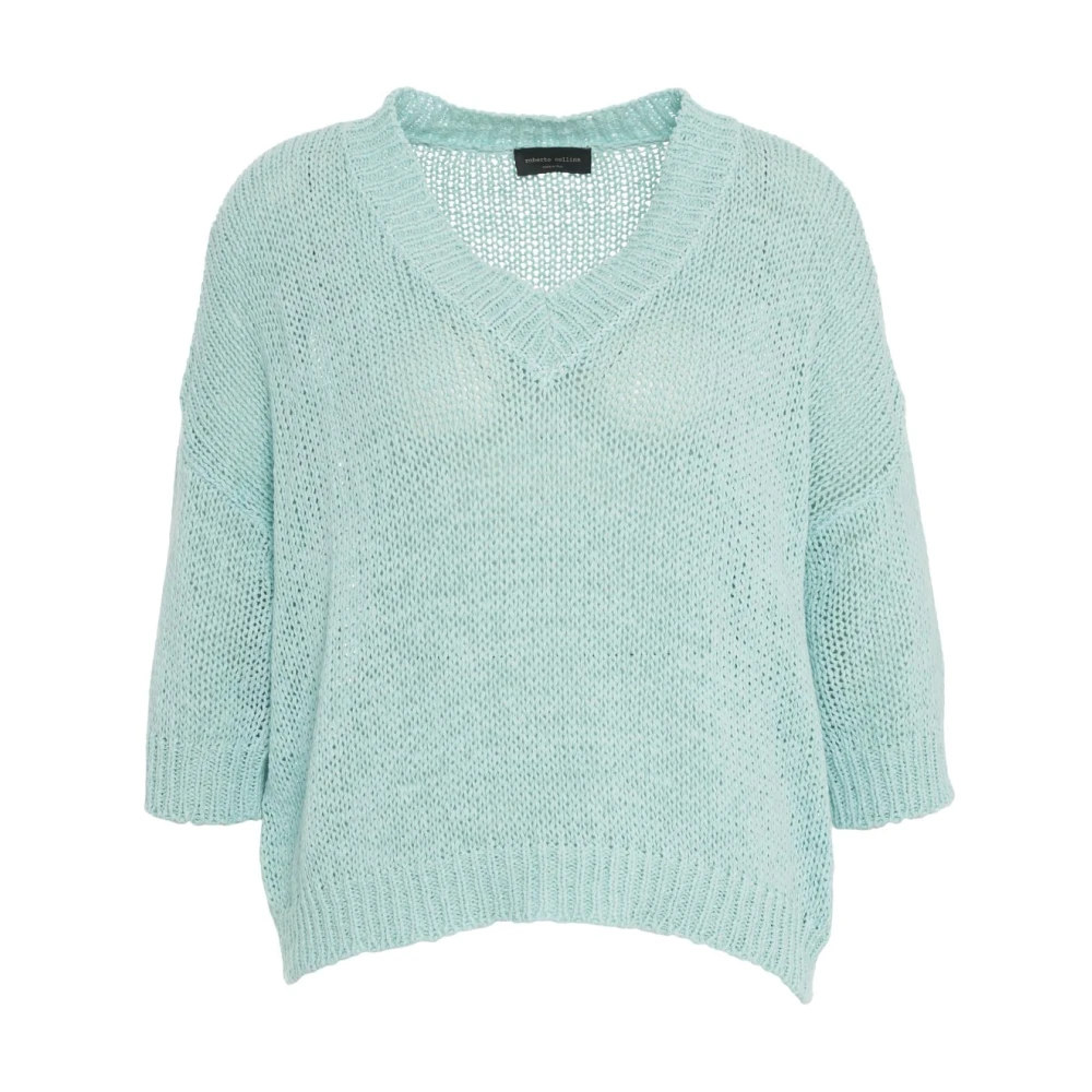 Roberto Collina Blauwe V-hals Gebreide Trui Blue Dames