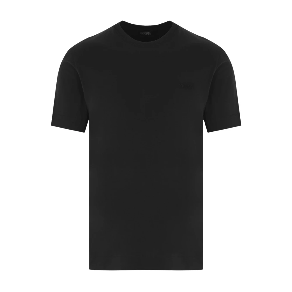 Ermenegildo Zegna Zwart Katoenen Logo Geborduurd T-shirt Black Heren