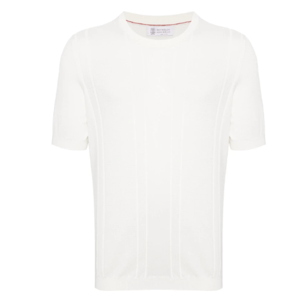 BRUNELLO CUCINELLI Witte Katoenen Gebreide Crew Neck T-shirts White Heren