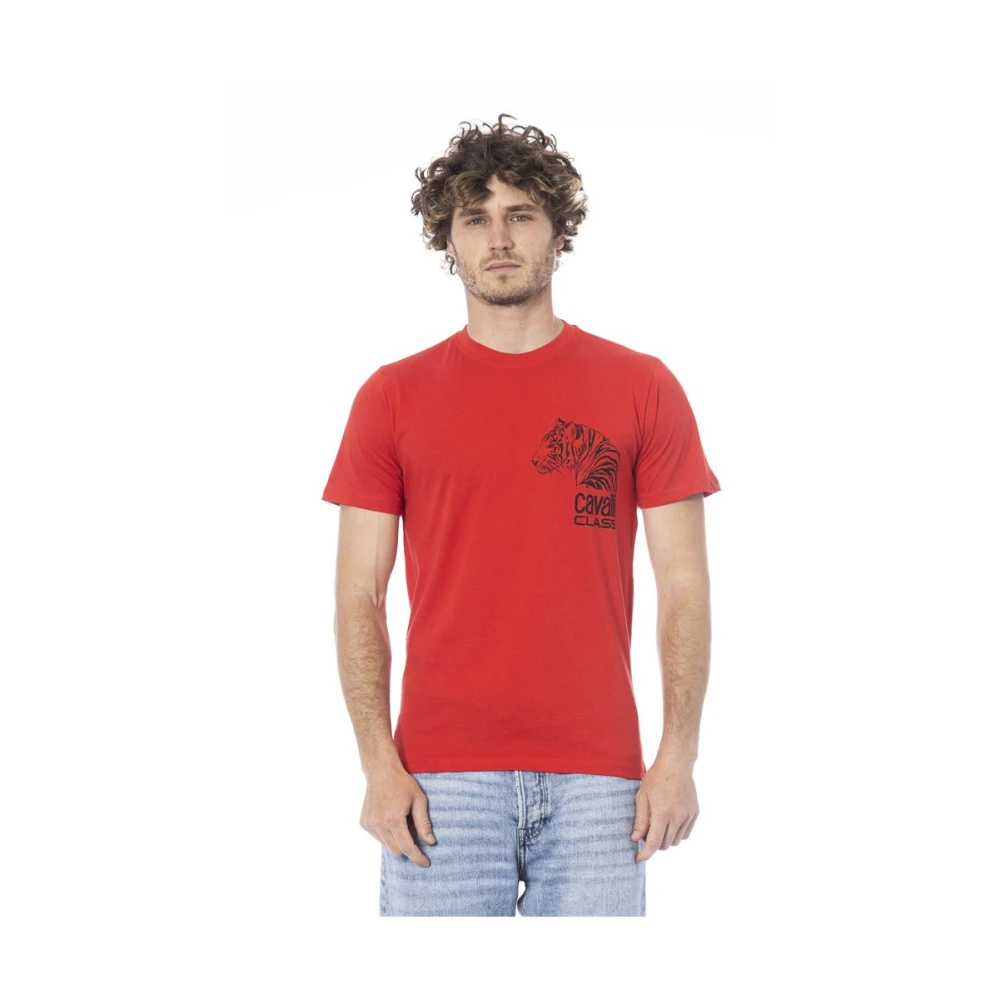 Cavalli Class Logo Print Ronde Hals T-Shirt Red Heren