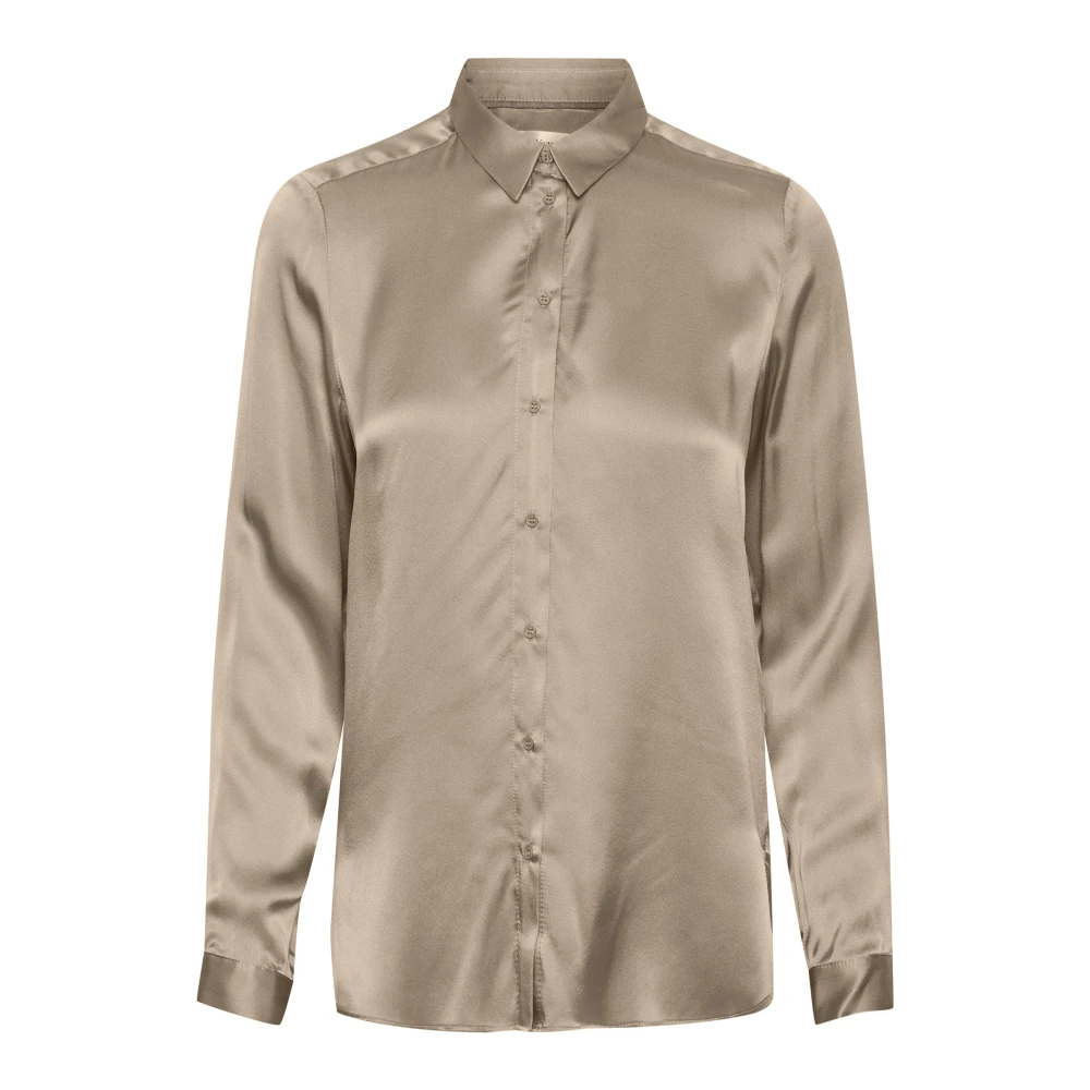Inwear Brown Elegant Silk Shirt Desert Taupe - Female - Shirts - 3XL - Blouses & Shirts
