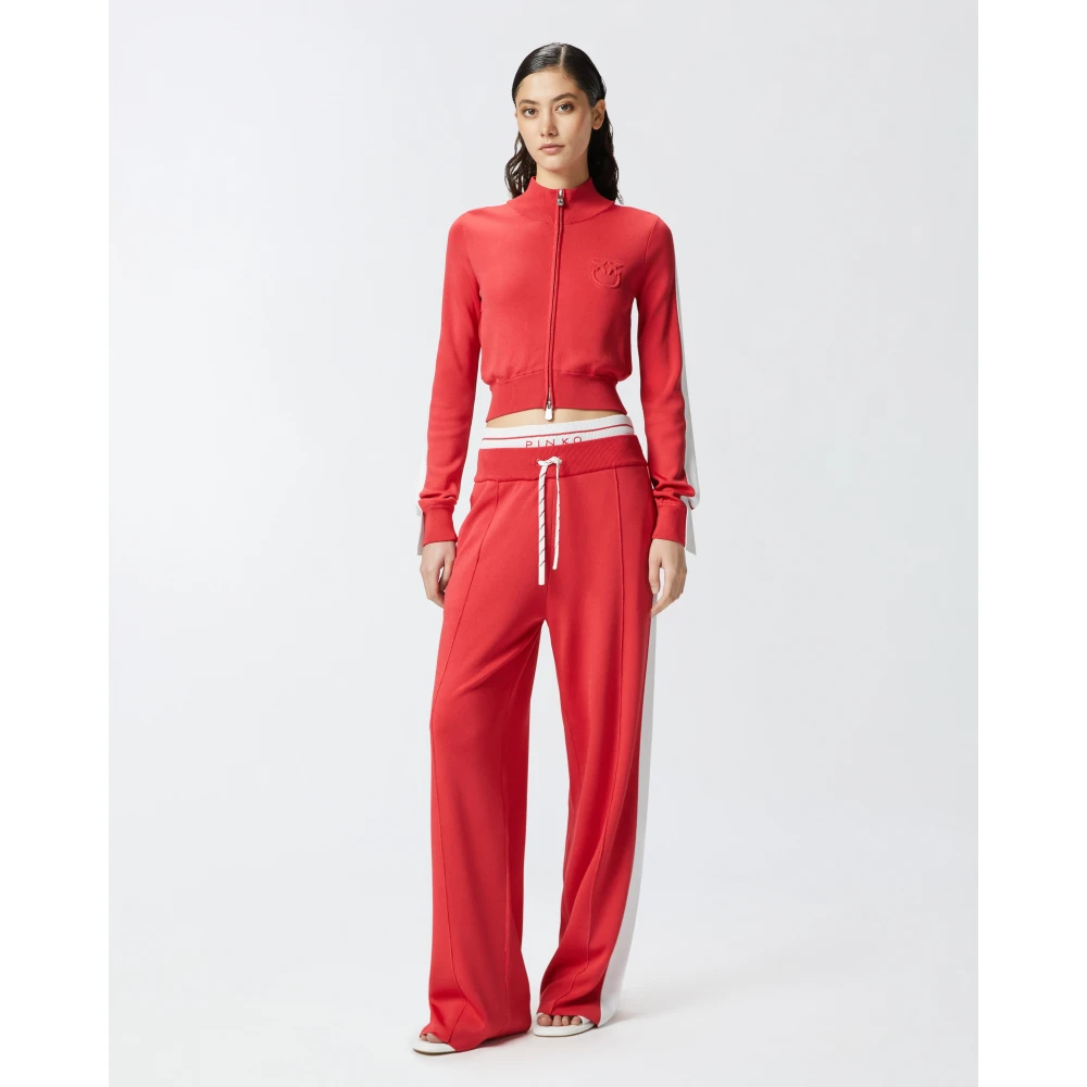 pinko Rode Wide Leg Joggers met Side Stripe Red Dames